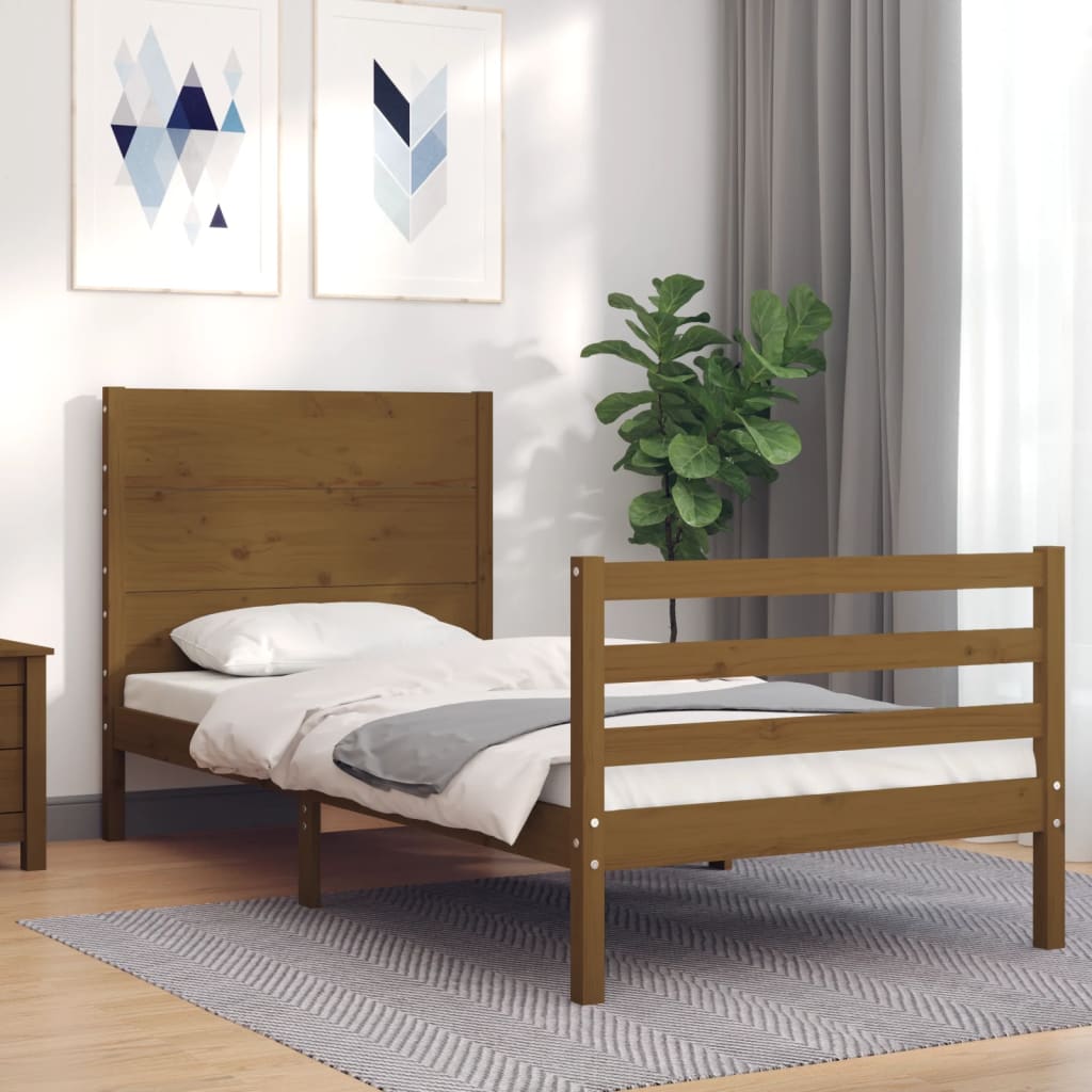 vidaXL Bedframe met hoofdbord massief hout honingbruin 100x200 cm