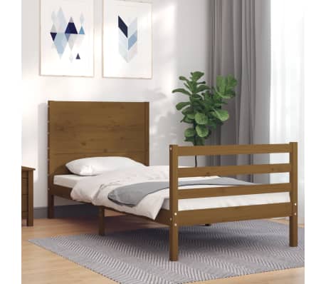 vidaXL Bed Frame with Headboard Honey Brown 100x200 cm Solid Wood