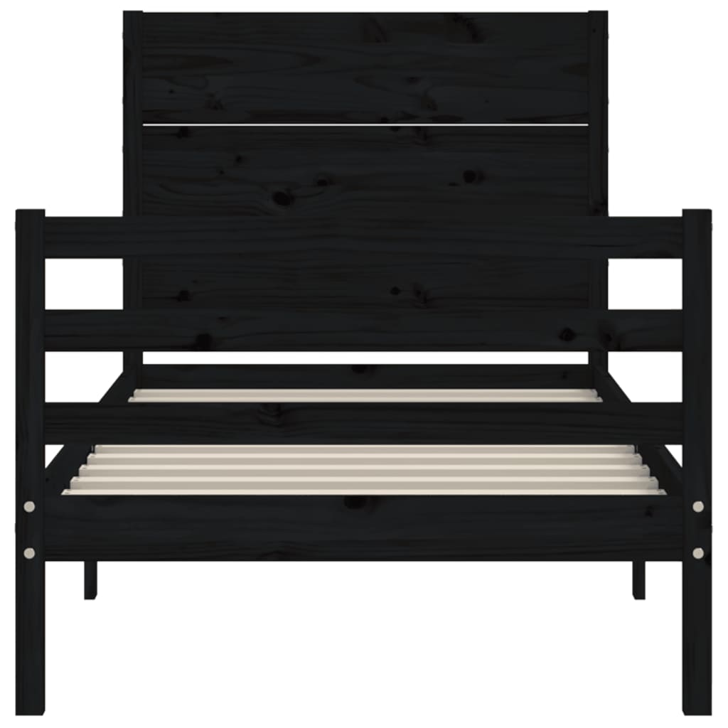 Okvir za krevet s uzglavljem crna 100x200 cm od masivnog drva