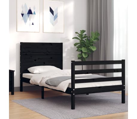 vidaXL Lovos rėmas su galvūgaliu, juodas, 100x200cm, medienos masyvas