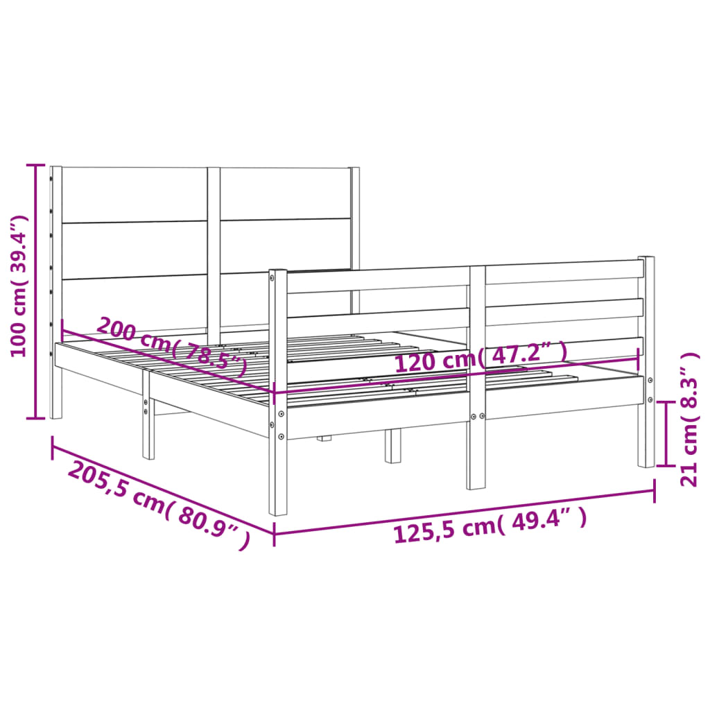 Posteljni okvir z vzglavjem bel 120x200 cm trden les