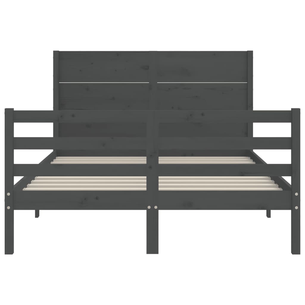 szürke tömör fa ágykeret fejtámlával 120 x 200 cm