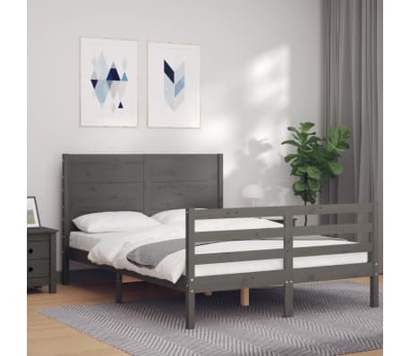 vidaXL Lovos rėmas su galvūgaliu, pilkas, 120x200cm, medienos masyvas