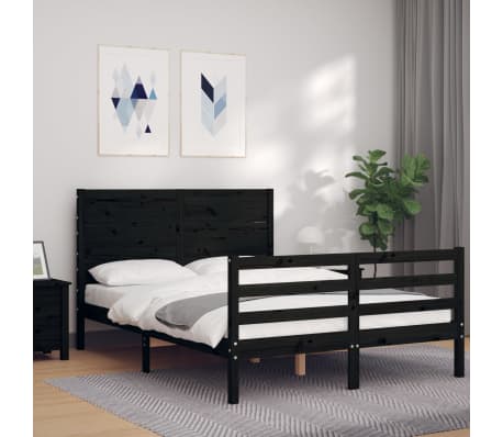 vidaXL Lovos rėmas su galvūgaliu, juodas, 120x200cm, medienos masyvas