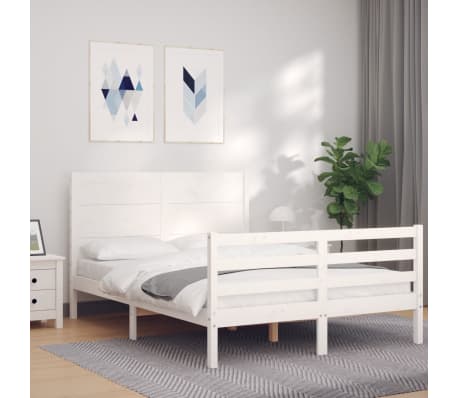 vidaXL R&aacute;m postele s čelem b&iacute;l&yacute; 140 x 200 cm masivn&iacute; dřevo
