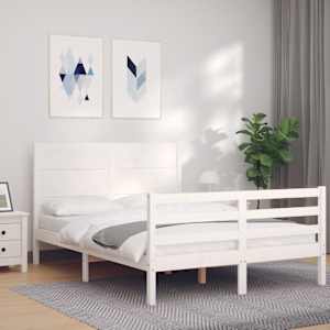 Rám postele s čelem bílý 140 x 200 cm masivní dřevo - obrázek 3