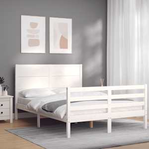 Rám postele s čelem bílý 140 x 200 cm masivní dřevo - obrázek 1
