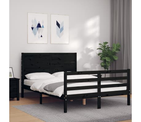vidaXL Lovos rėmas su galvūgaliu, juodas, 140x200cm, medienos masyvas