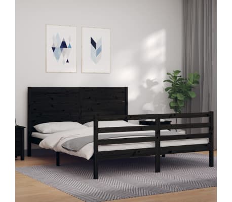 vidaXL Lovos rėmas su galvūgaliu, juodas, medienos masyvas, didelis