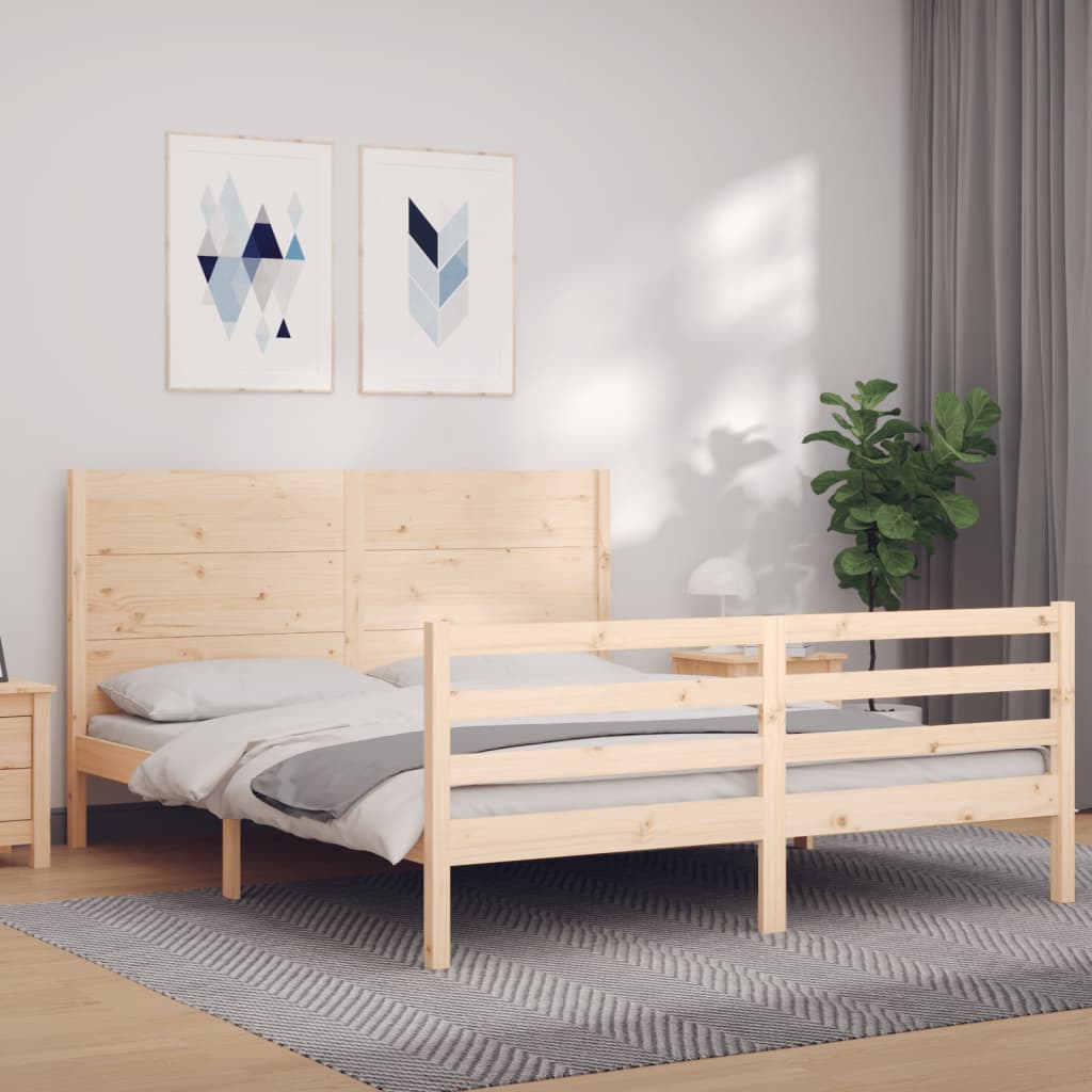 vidaXL Bedframe met hoofdbord massief hout 160x200 cm afbeelding