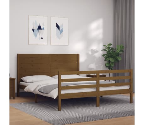 vidaXL Lovos rėmas su galvūgaliu, rudas, 160x200cm, medienos masyvas