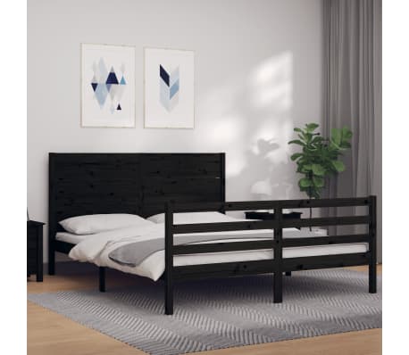 vidaXL Lovos rėmas su galvūgaliu, juodas, 160x200cm, medienos masyvas