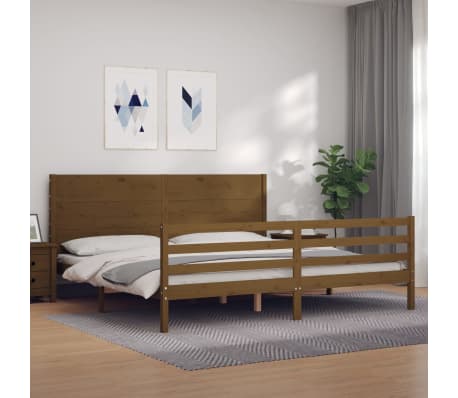 vidaXL Lovos rėmas su galvūgaliu, medaus rudas, mediena, itin didelis