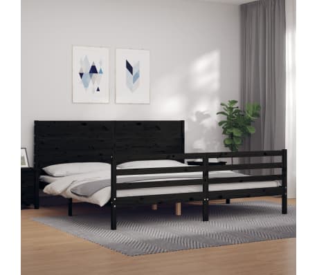 vidaXL Lovos rėmas su galvūgaliu, juodas, mediena, itin didelis