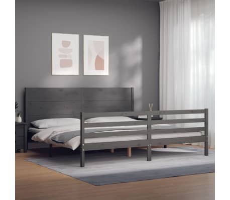 vidaXL Lovos rėmas su galvūgaliu, pilkas, 200x200cm, medienos masyvas