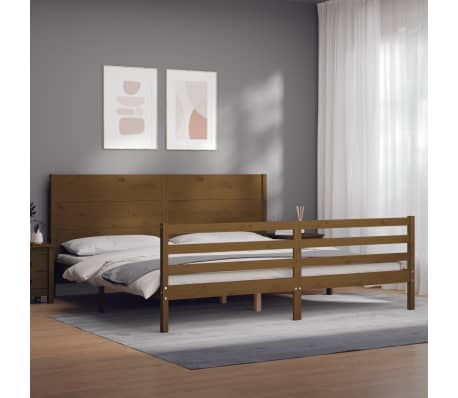 vidaXL Lovos rėmas su galvūgaliu, rudas, 200x200cm, medienos masyvas