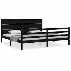 Rám postele s čelem černý 200 x 200 cm masivní dřevo - obrázek 2