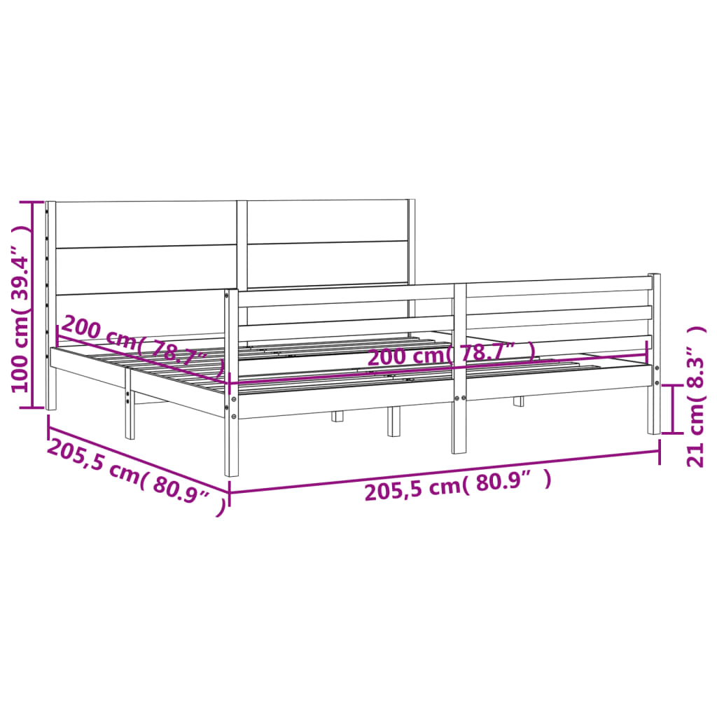 Cadru pat cu tăblie 200x200 cm, negru, lemn masiv