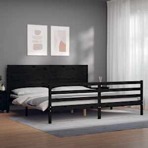 Rám postele s čelem černý 200 x 200 cm masivní dřevo - obrázek 3