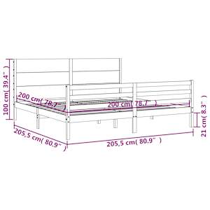 Rám postele s čelem černý 200 x 200 cm masivní dřevo - obrázek 12