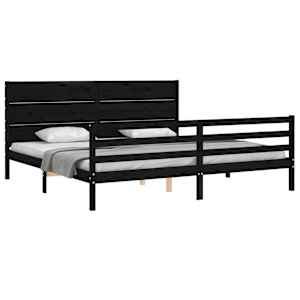 Rám postele s čelem černý 200 x 200 cm masivní dřevo - obrázek 4