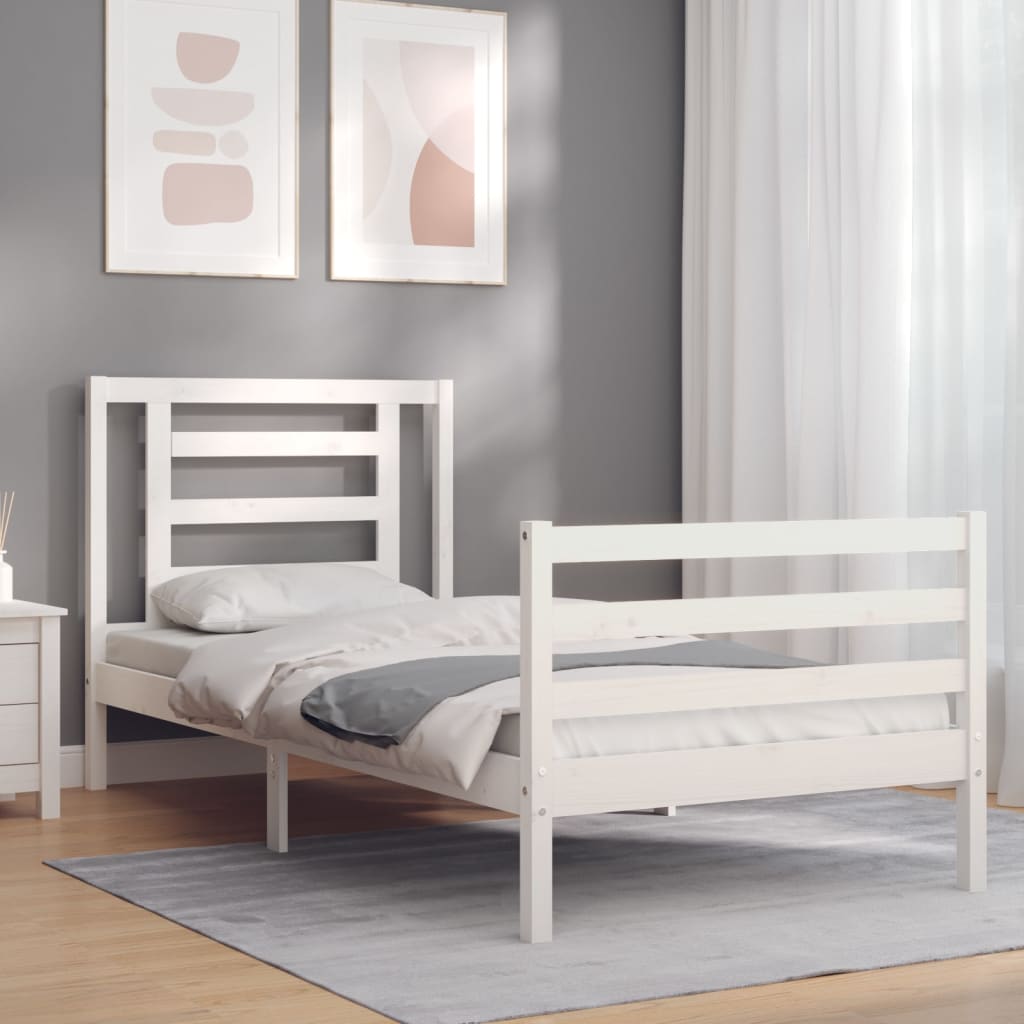 vidaXL Bedframe met hoofdbord massief hout wit afbeelding