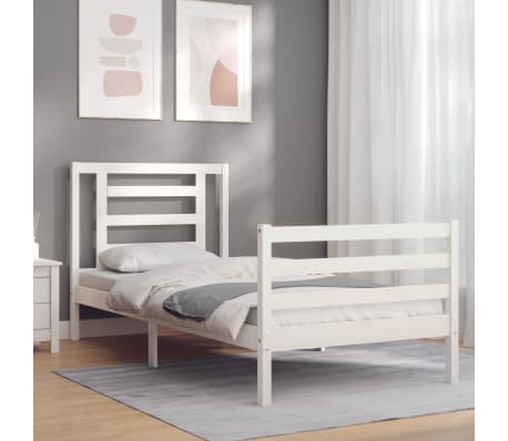 vidaXL Estrutura cama de solteiro c/ cabeceira madeira maci&ccedil;a branco