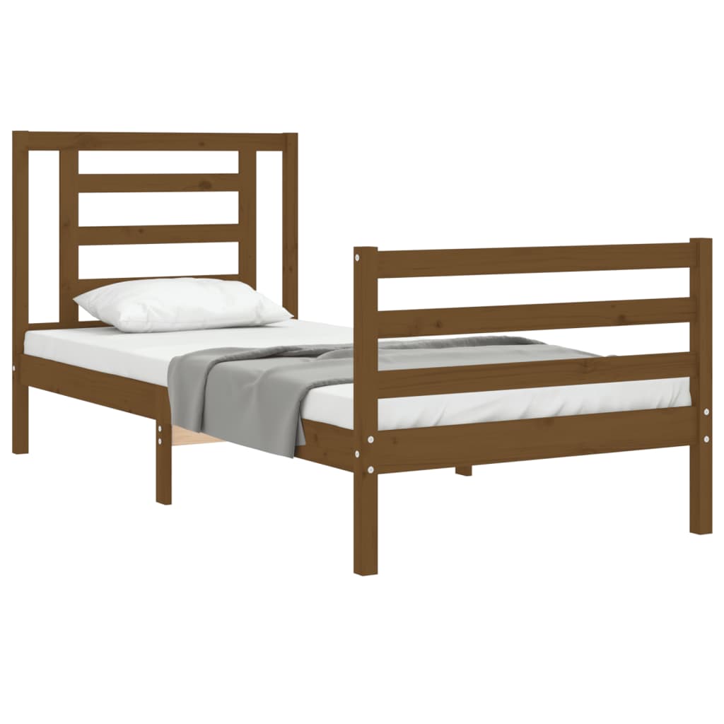 Легло с табла меденокафяво 2FT6 см Small Single дърво масив