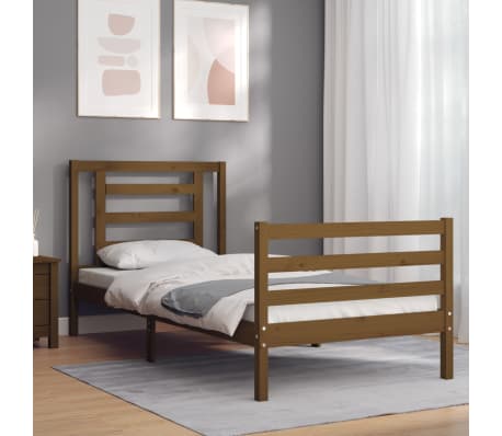 vidaXL Lovos rėmas su galvūgaliu, rudas, mediena, mažas vienvietis