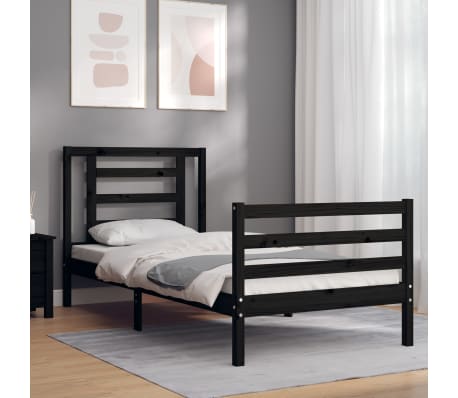 vidaXL Lovos rėmas su galvūgaliu, juodas, mediena, mažas vienvietis