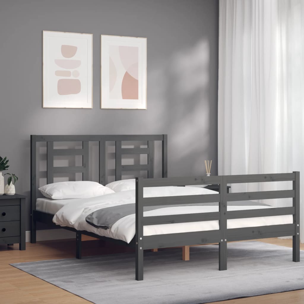 vidaXL Bed Frame without Mattress Grey Double Solid Wood