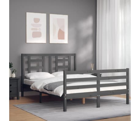 vidaXL Bed Frame without Mattress Grey Double Solid Wood