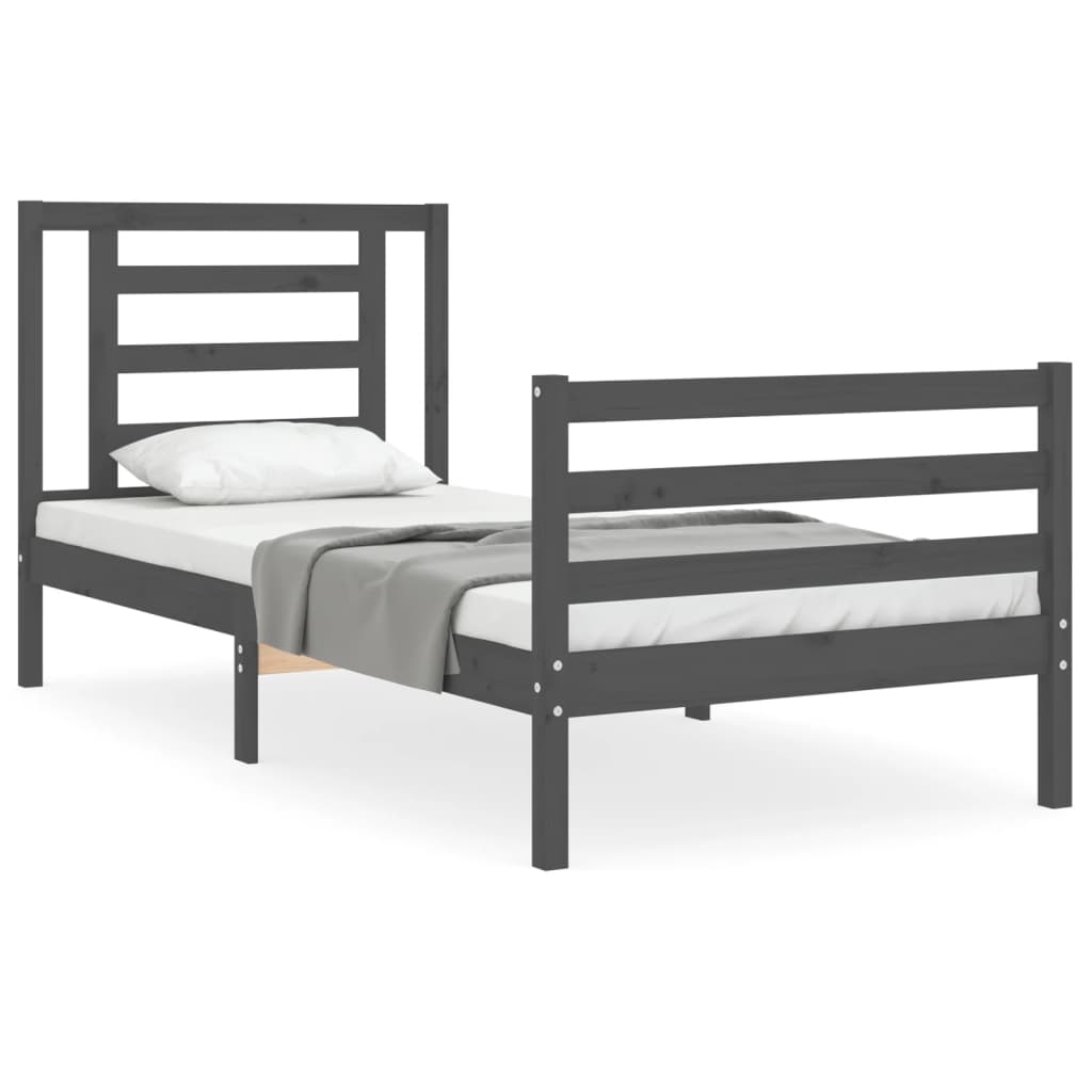 vidaXL Bedframe met hoofdbord massief hout grijs 90x200 cm