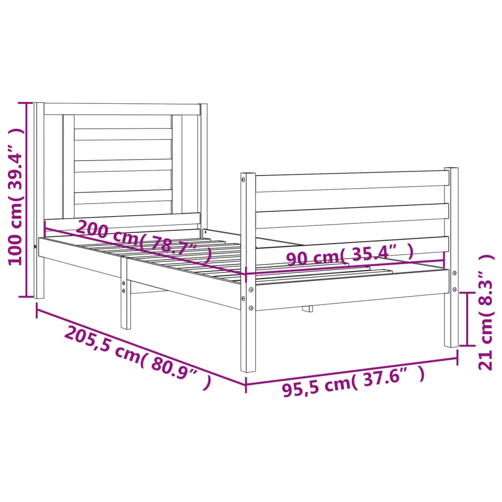 Okvir kreveta s uzglavljem boja meda 90x200 cm od masivnog drva