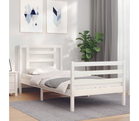 vidaXL Estrutura de cama com cabeceira 100x200cm madeira maciça branco