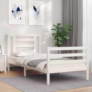 vidaXL Estrutura de cama com cabeceira 100x200cm madeira maciça branco