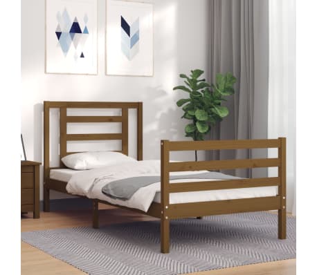 vidaXL Lovos rėmas su galvūgaliu, rudas, 100x200cm, medienos masyvas