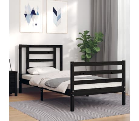 vidaXL Lovos rėmas su galvūgaliu, juodas, 100x200cm, medienos masyvas