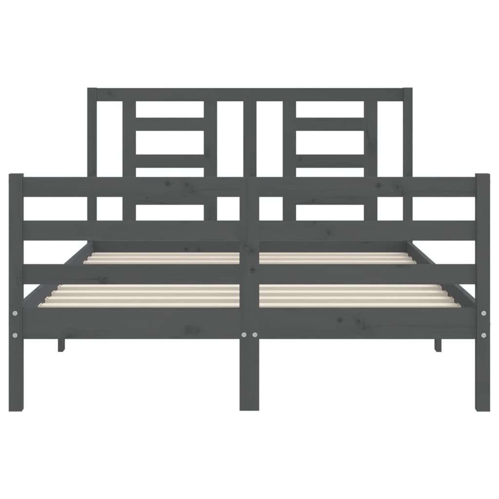 szürke tömör fa ágykeret fejtámlával 120 x 200 cm