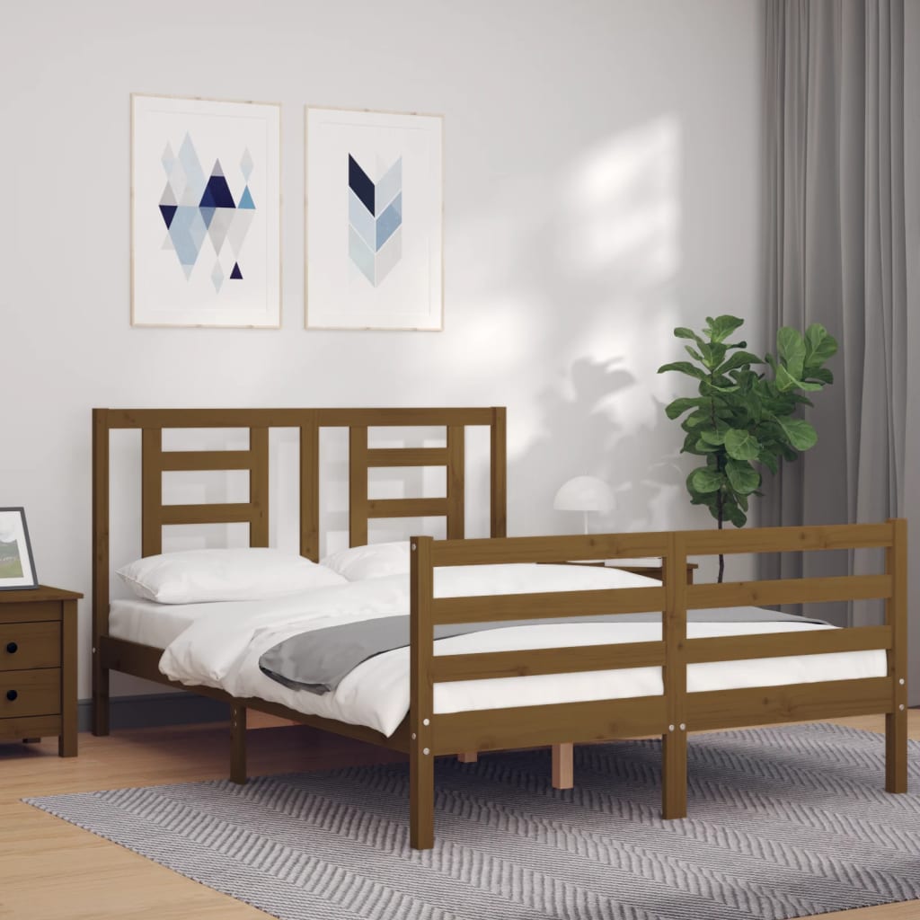 vidaXL Bed Frame with Headboard Honey Brown 140x200 cm Solid Wood