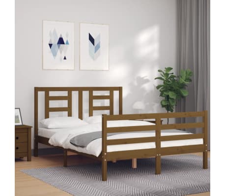 vidaXL Bed Frame with Headboard Honey Brown 140x200 cm Solid Wood