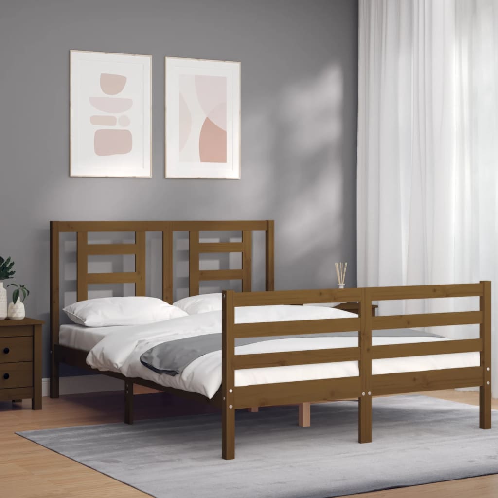 Rám postele s čelem medově hnědý 140 x 200 cm masivní dřevo