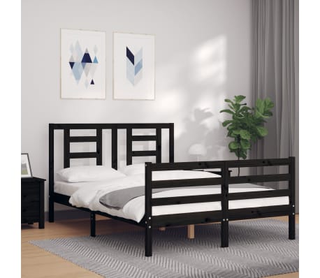 vidaXL Lovos rėmas su galvūgaliu, juodas, 140x200cm, medienos masyvas
