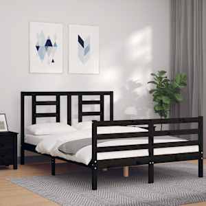 vidaXL Lovos rėmas su galvūgaliu, juodas, 140x200cm, medienos masyvas
