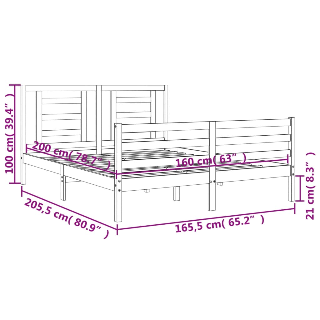 Posteljni okvir z vzglavjem 160x200 cm trden les