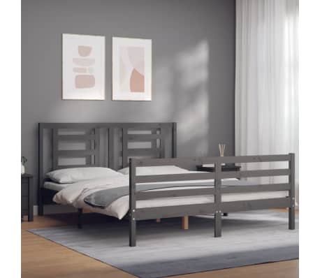 vidaXL Lovos rėmas su galvūgaliu, pilkas, 160x200cm, medienos masyvas