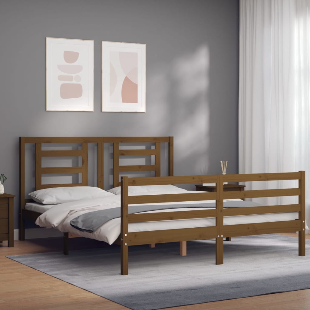 vidaXL Bed Frame with Headboard Honey Brown 160x200 cm Solid Wood