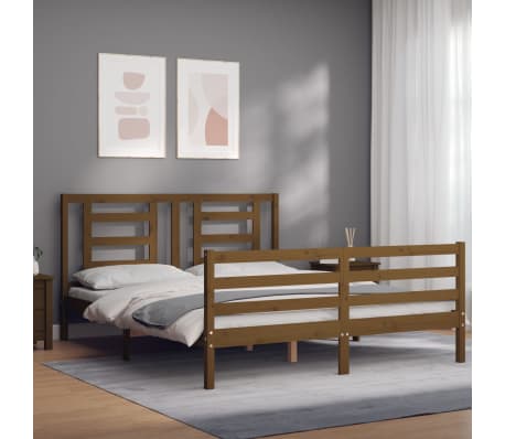 vidaXL Estructura de cama con cabecero madera marrón miel 160x200 cm