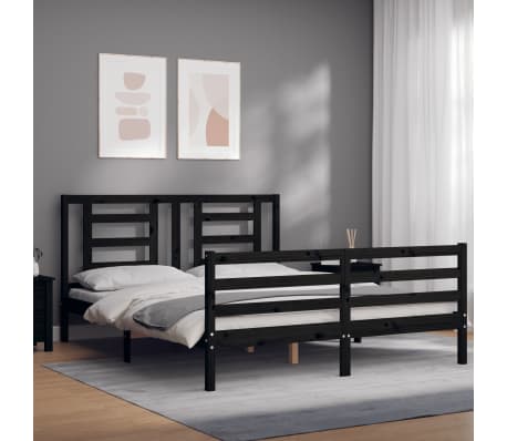 vidaXL Estrutura de cama com cabeceira 160x200 cm madeira maciça preto