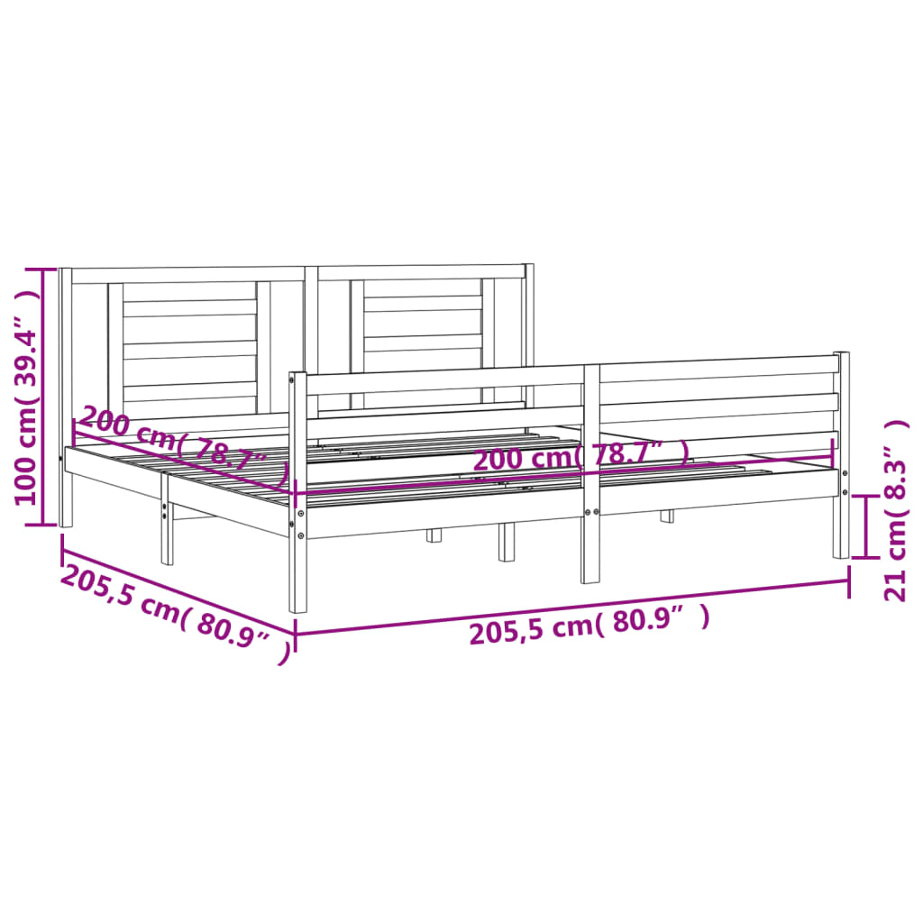 Rám postele s čelem bílý 200 x 200 cm masivní dřevo